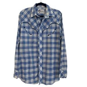 Denver Manufacturing Western Pearl Snap Button Down Plaid Long Sleeve Shirt Sz L